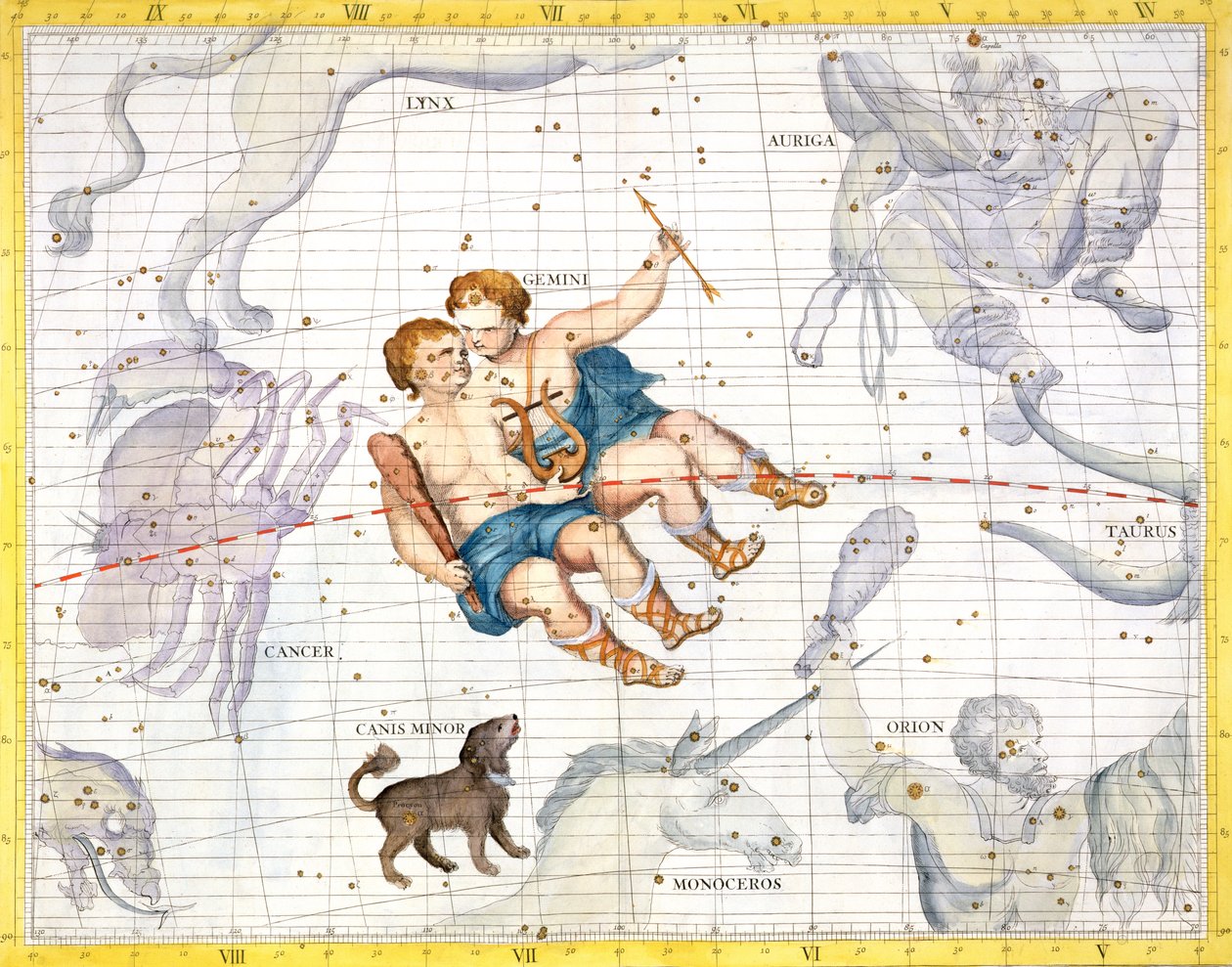 Constellation of Gemini with Canis Minor, plate 13 fra 