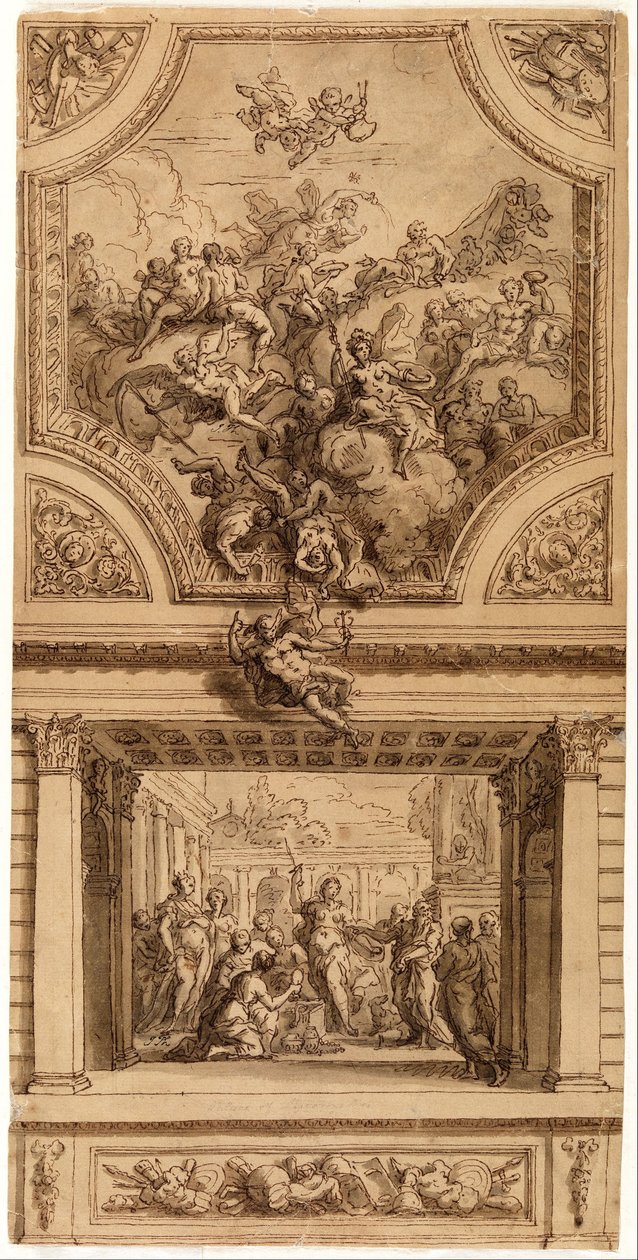 Studie for trappdekorasjon, Hanbury Hall av James Thornhill