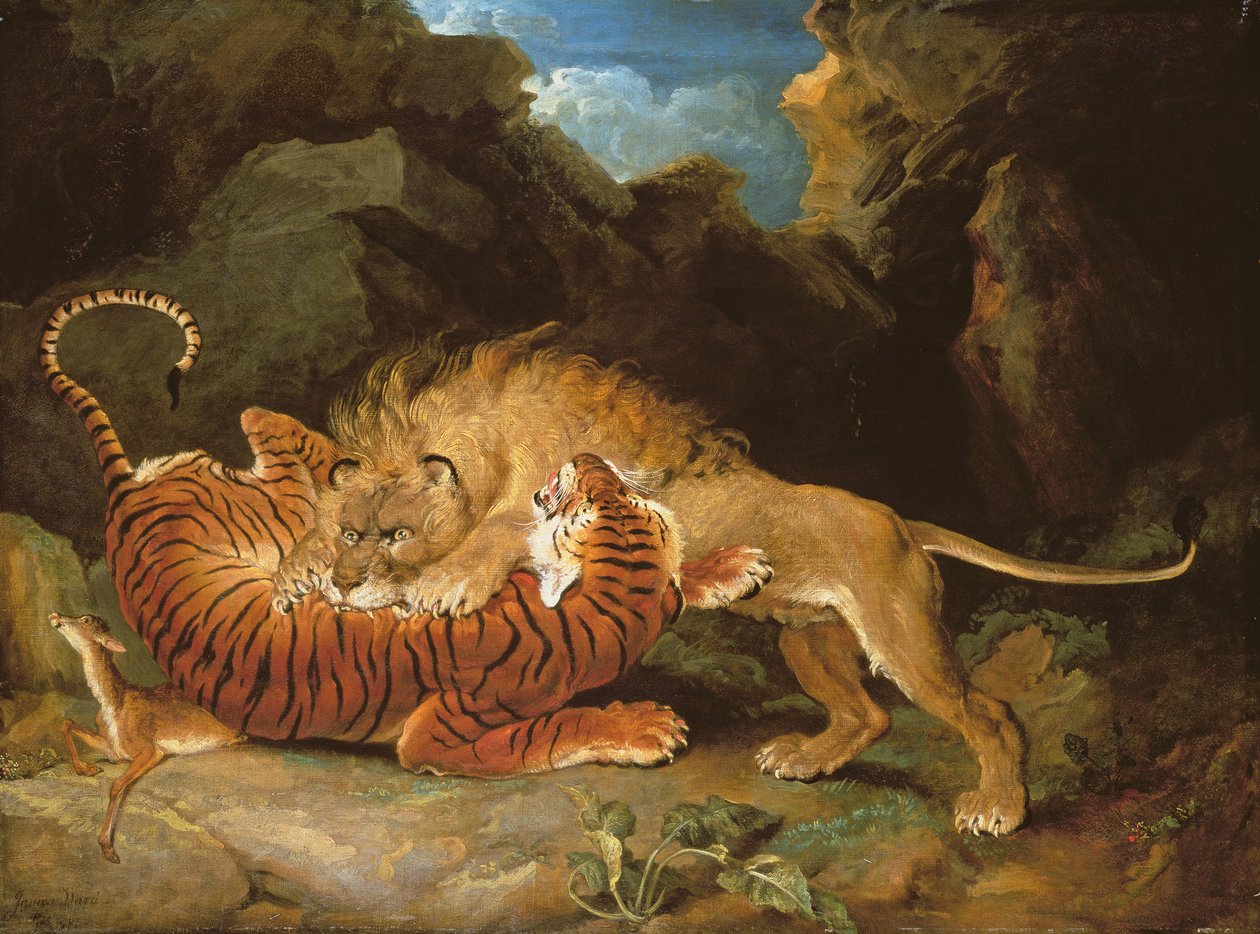 Kamp mellom en løve og en tiger, 1797 av James Ward