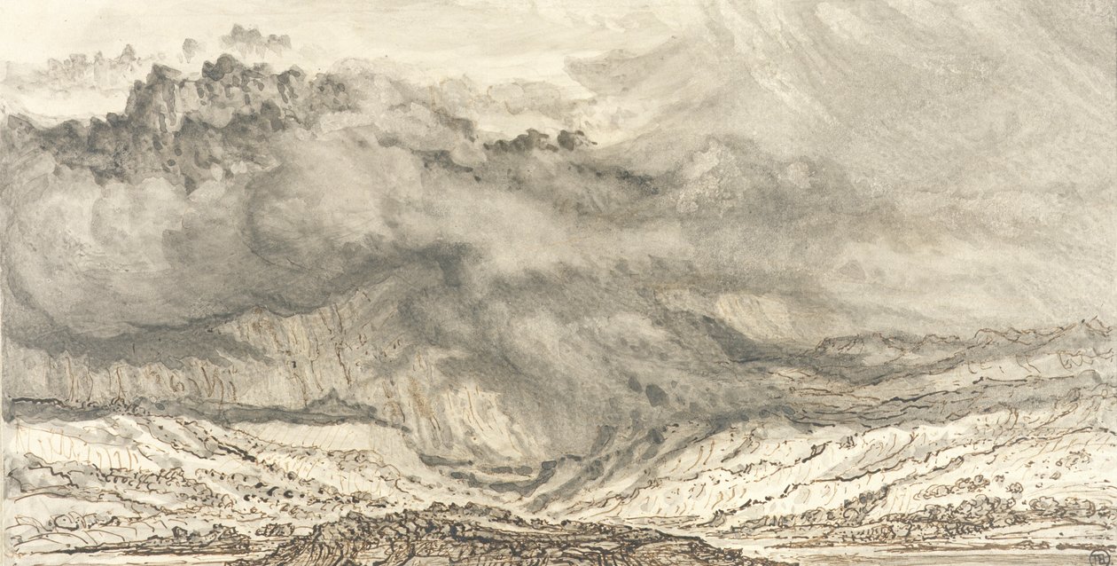 Snowdon, An Approaching Storm, 1853 (penn og grå vask på papir) av James Ward