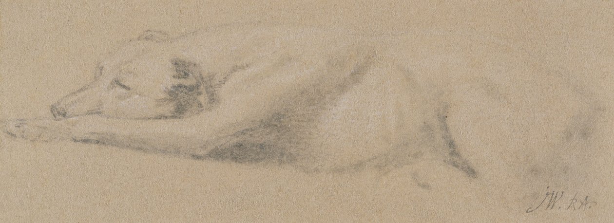 Studie av en sovende hund (svart kritt på buff-papir) av James Ward