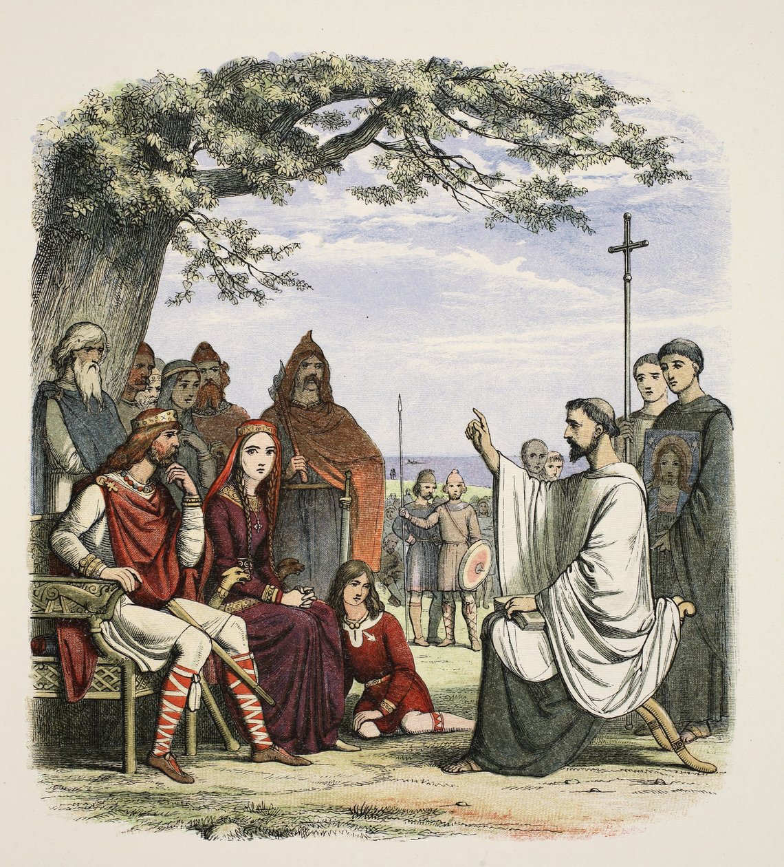 Augustine forkynner for kong Ethelbert, 597 e.Kr., fra A Chronicle of England f.Kr. 55 til 1485 e.Kr., pub. London, 1863 av James William Edmund Doyle