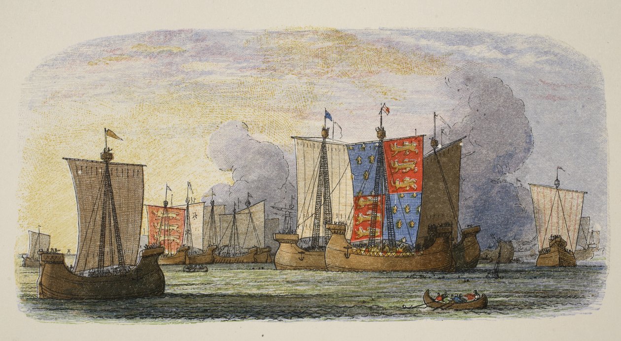 Slaget ved Sluys, 1340, fra A Chronicle of England BC 55 til AD 1485, pub. London, 1863 av James William Edmund Doyle