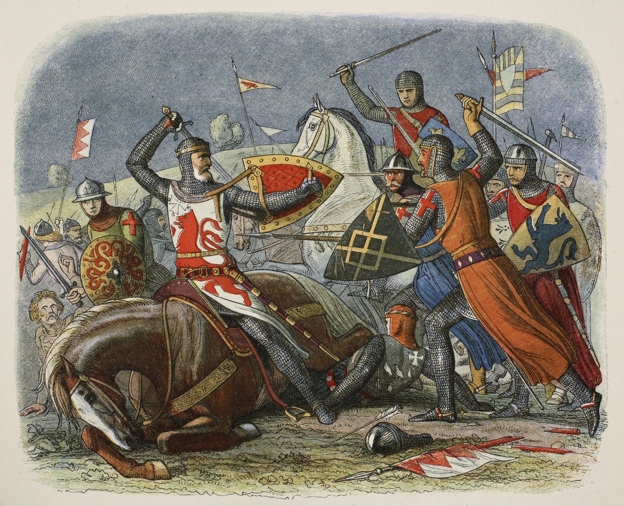 De Montforts død, 12. august 1265, fra A Chronicle of England BC 55 til AD 1485, pub. London, 1863 av James William Edmund Doyle