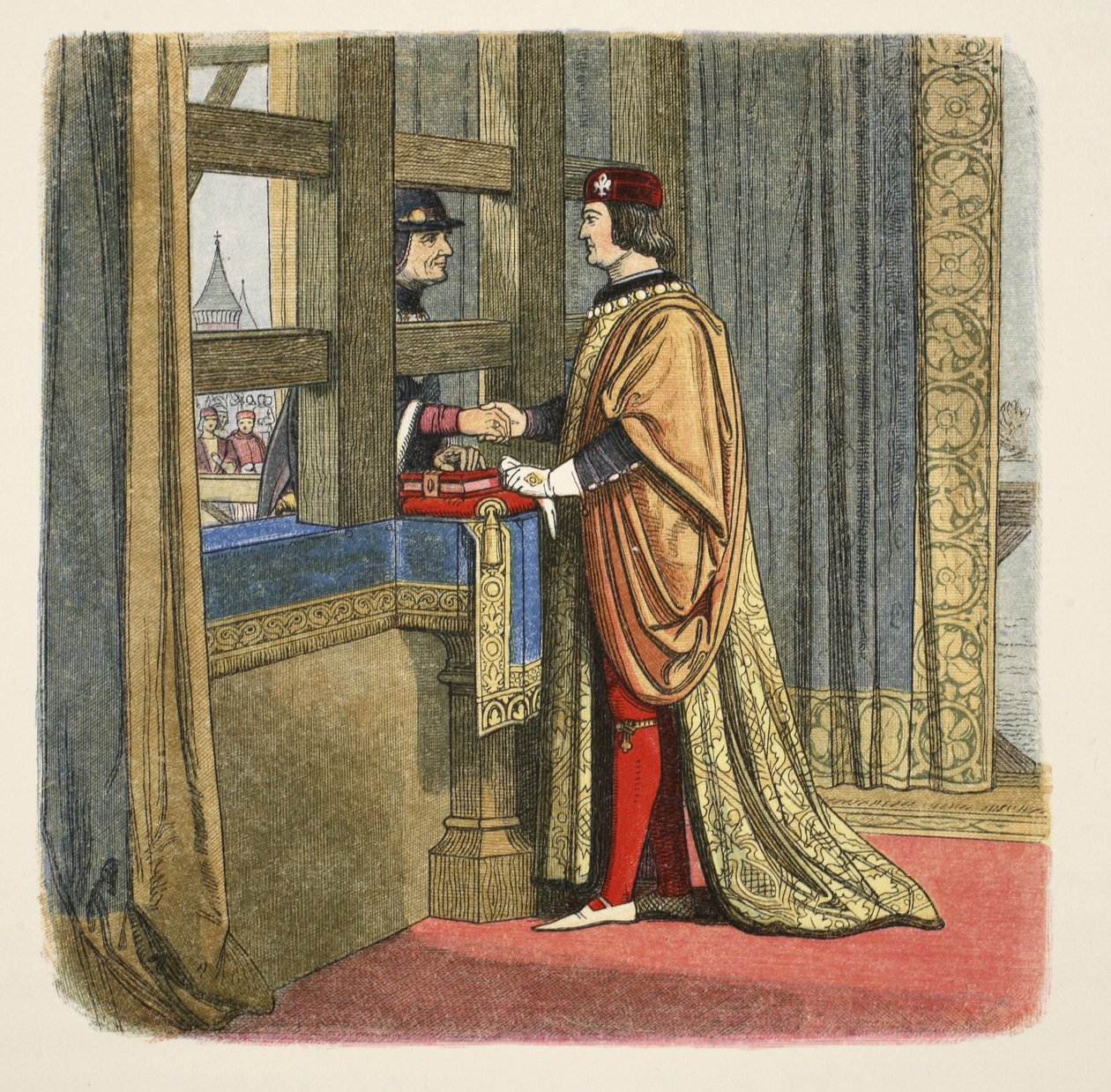 Møte mellom Edward IV og Louis XI av Frankrike i Pecquigny, 29. august 1475, fra A Chronicle of England BC 55 til AD 1485, pub. London, 1863 av James William Edmund Doyle