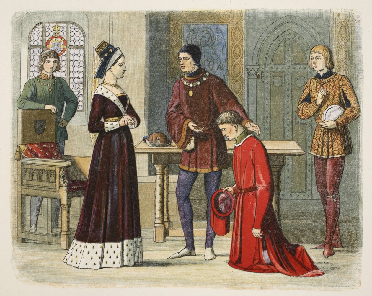 Jarlen av Warwick underkaster seg dronning Margaret, 1470, fra A Chronicle of England BC 55 til AD 1485, pub. London, 1863 av James William Edmund Doyle