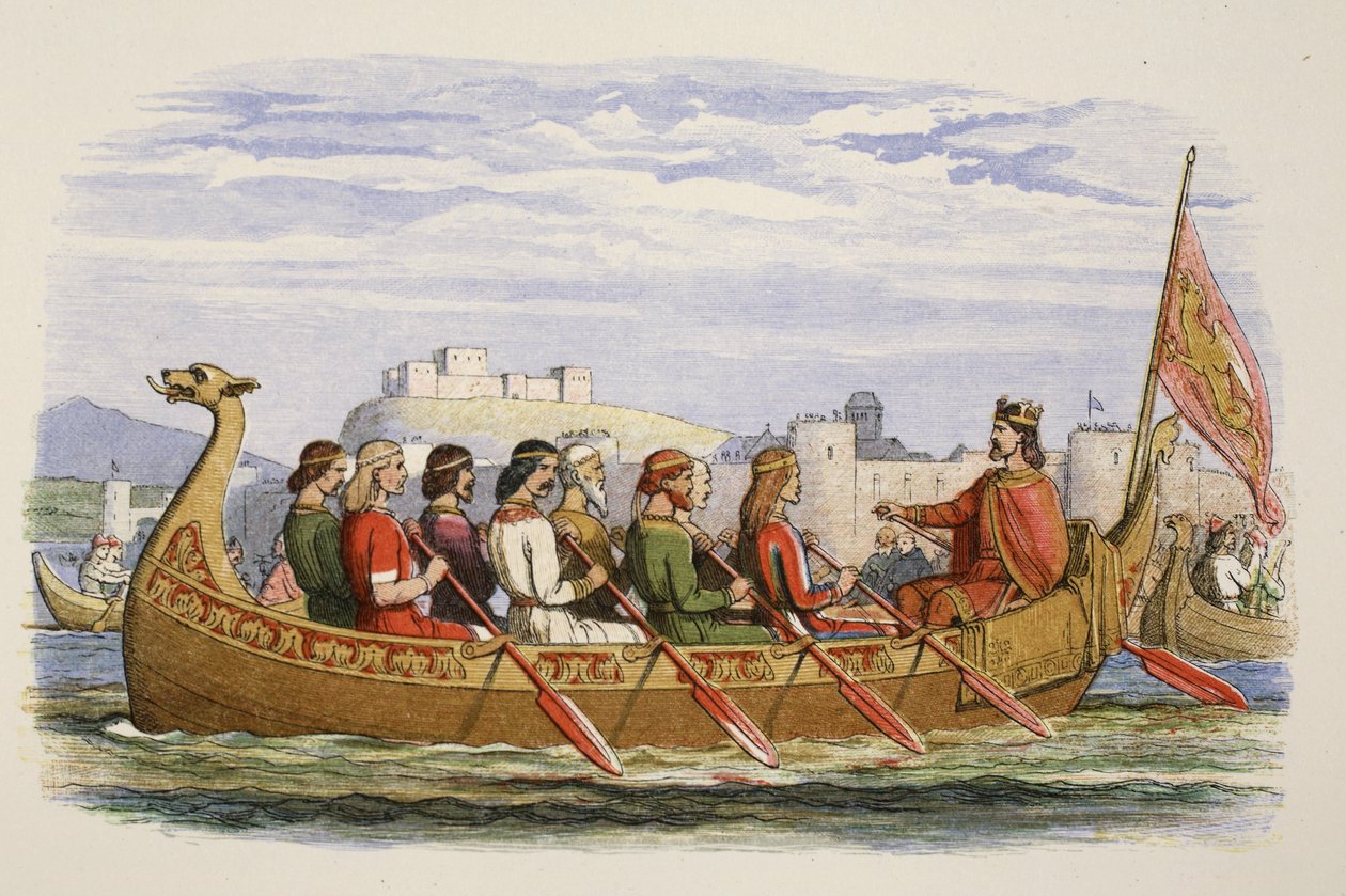 Lekteren til Edgar bemannet av åtte konger på Dee, 973 AD, fra A Chronicle of England BC 55 AD 1485, pub. London, 1863 av James William Edmund Doyle