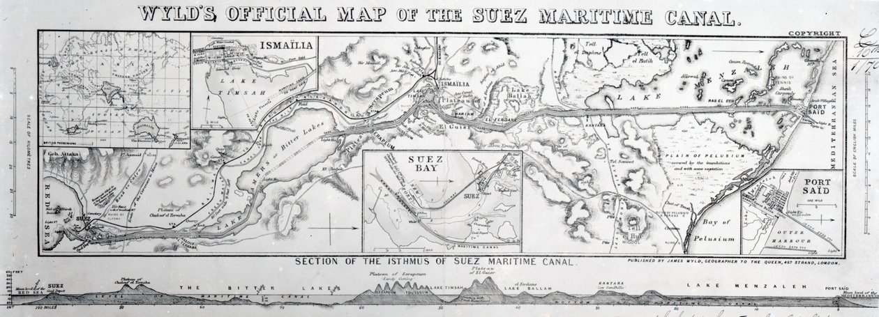 Wylds offisielle kart over Suez Maritime Canal, 1869 av James the Younger Wyld