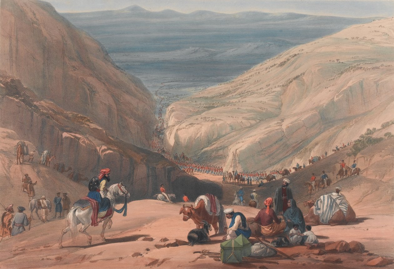The Second Descent through the Koojah [sic] Pass, ca. 1839 (litografi, tonet) av James (after) Atkinson