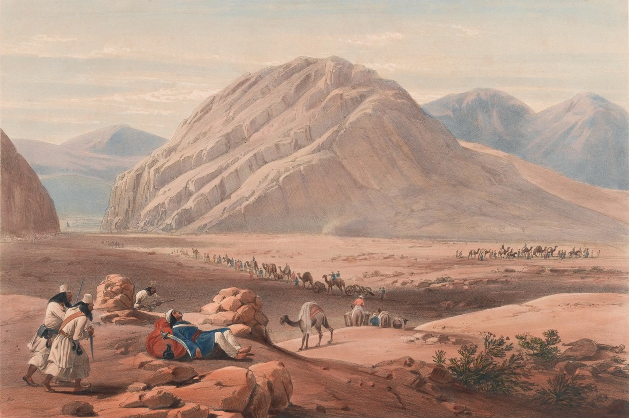 'Utsikt over fjellet Baba-Naunee', ca. 1839 (litografi, tonet) av James (after) Atkinson