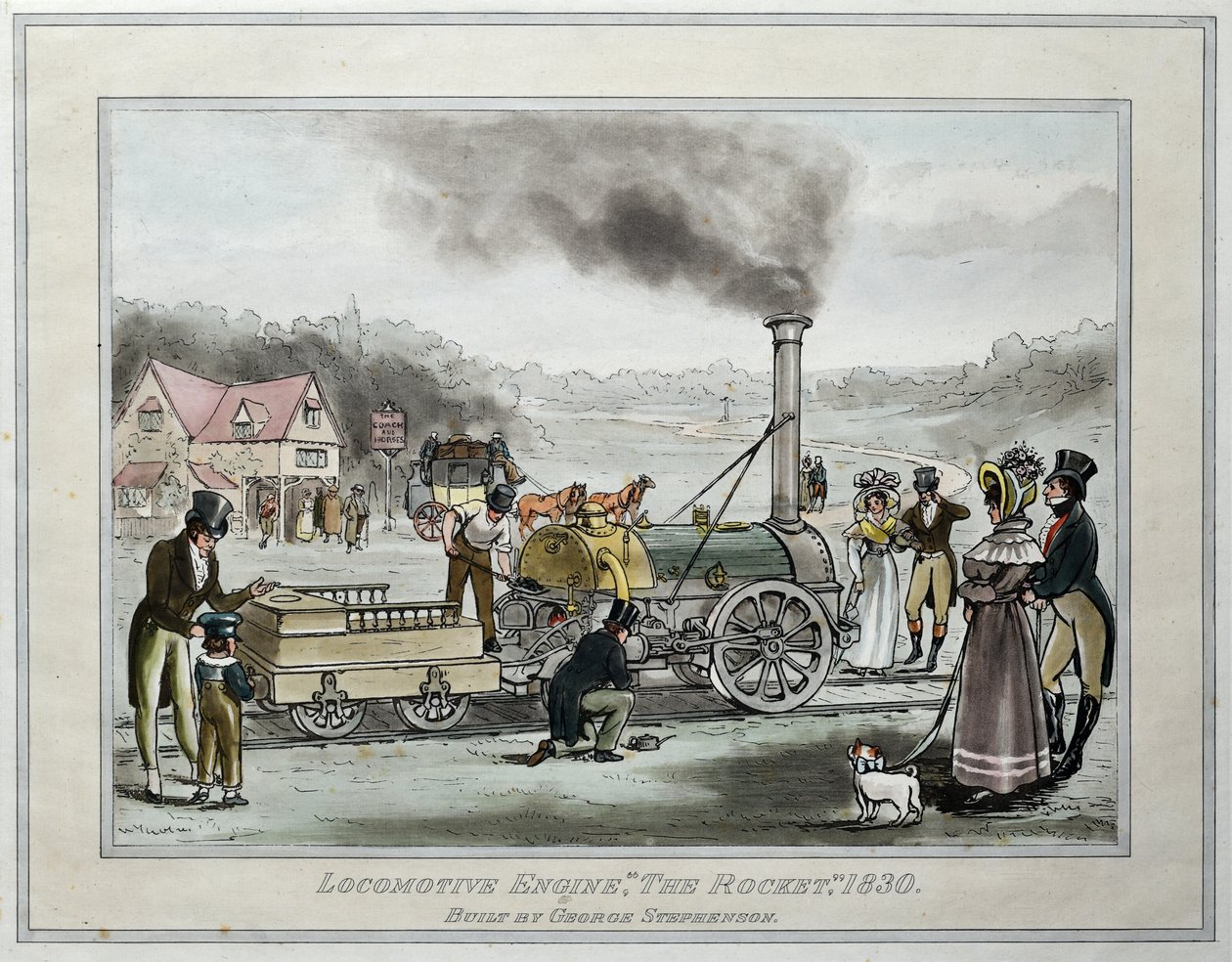 Lokomotivmotor, "The Rocket," bygget av George Stephenson av James (after) Naysmith