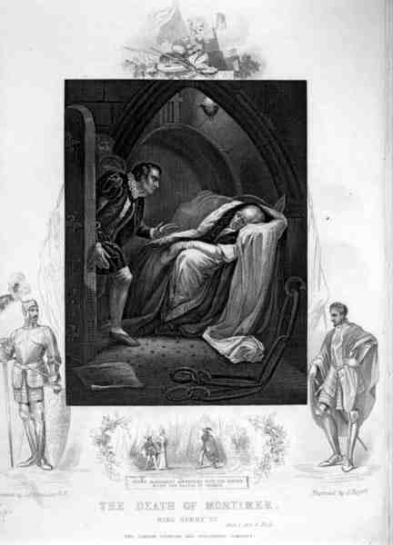 The Death of Mortimer, Act II Scene 5, i Henry VI (Del I) av William Shakespeare (1564-1616) gravert av J. Rogers (gravering) av James (after) Northcote