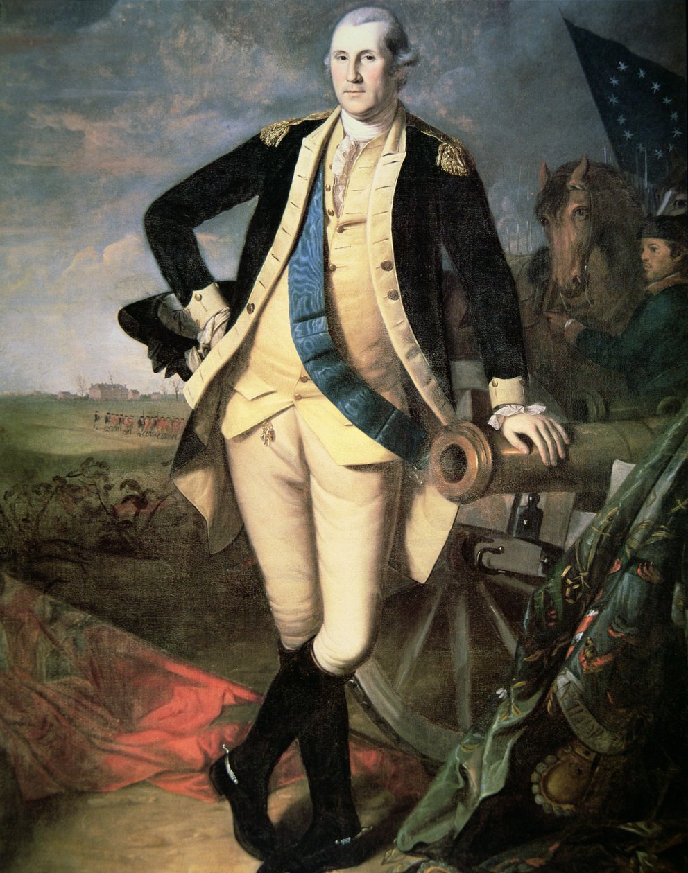 General George Washington (1732-99) i Yorktown, Virginia (farge litho) av James (after) Peale