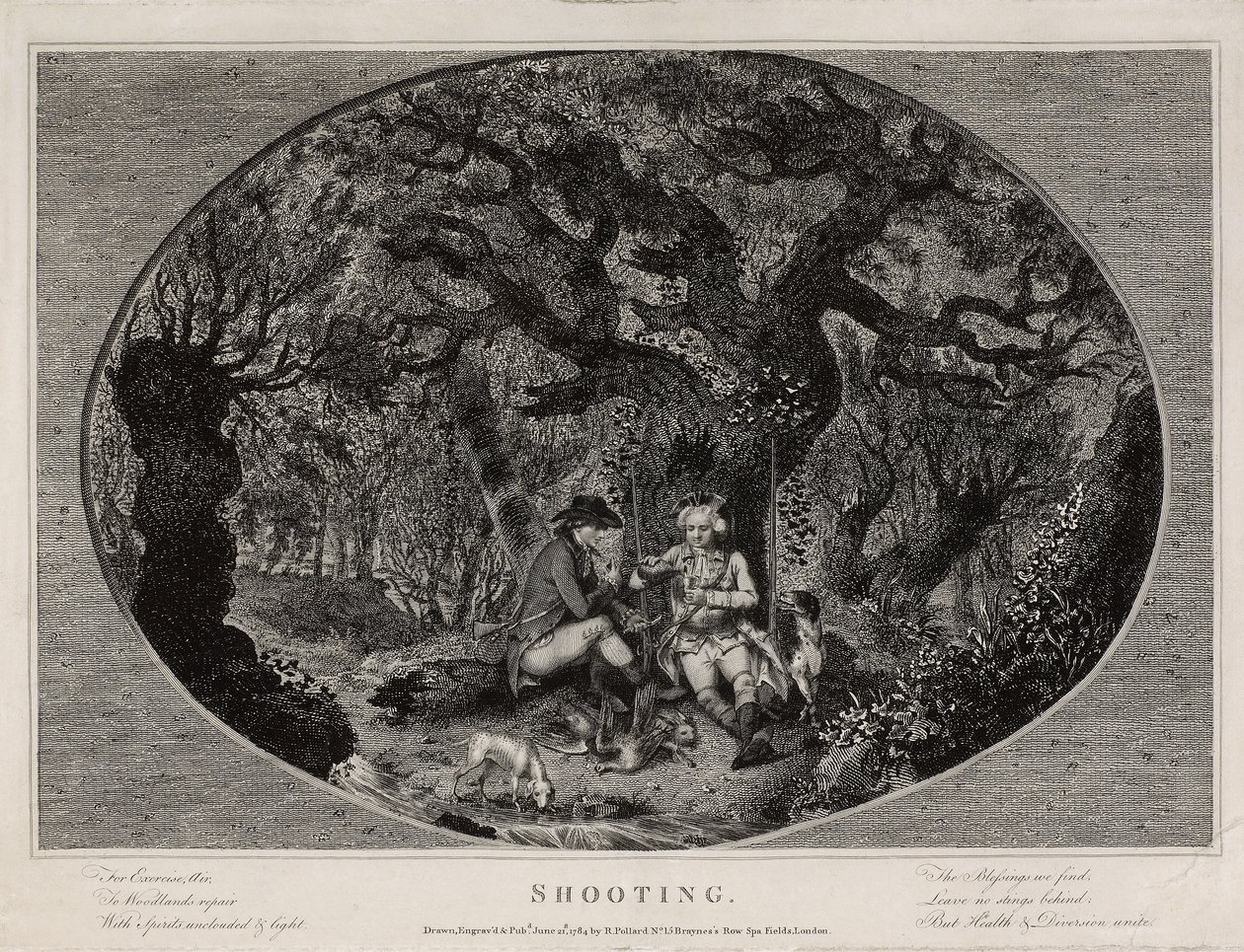 Skyting, gravert av Robert Pollard (1755-1838), utgitt i 1784 (litho) av James (after) Pollard