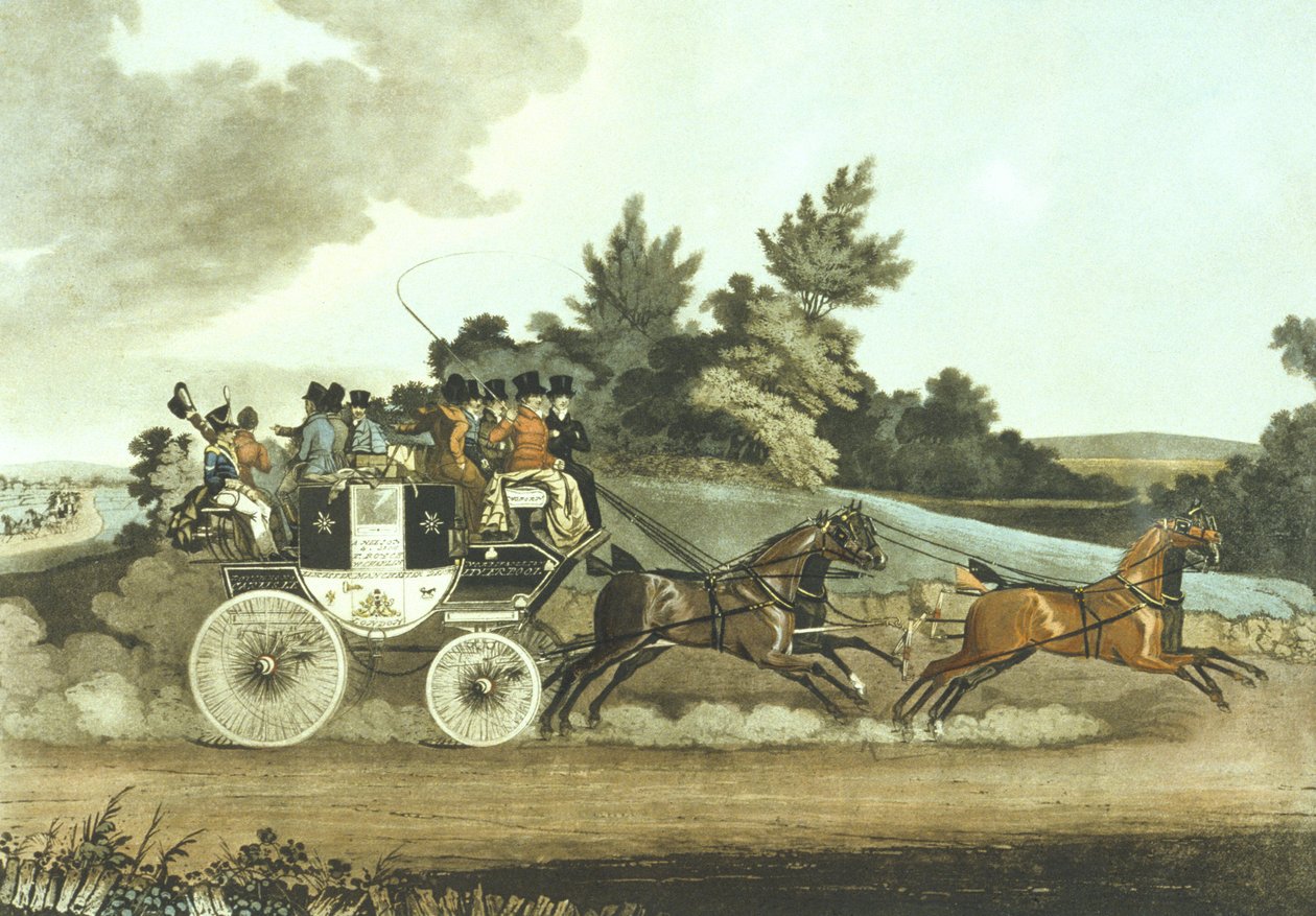 Scenecoach og opposisjonstrener i sikte (farget litho) av James (after) Pollard