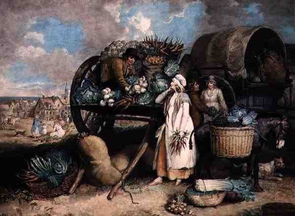 A Vegetable Market, gravert av William Ward (1766-1826), pub. av Mrs. Ward & Co. av James (after) Ward