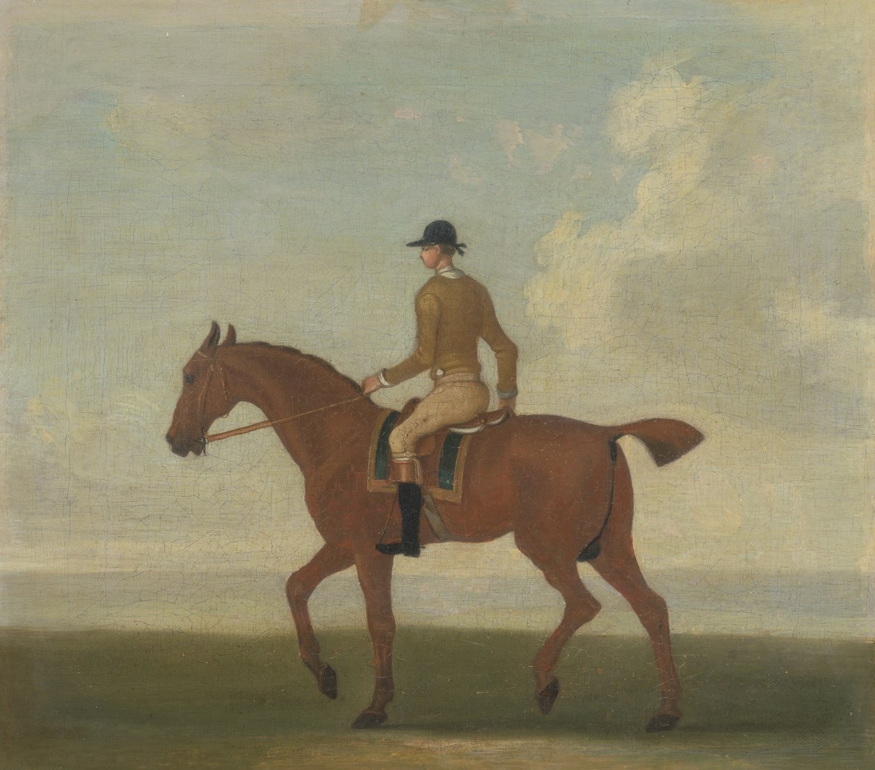 A Chestnut Racehorse with Jockey Up, ca. 1730 (olje på lerret) av James (attr.) Seymour