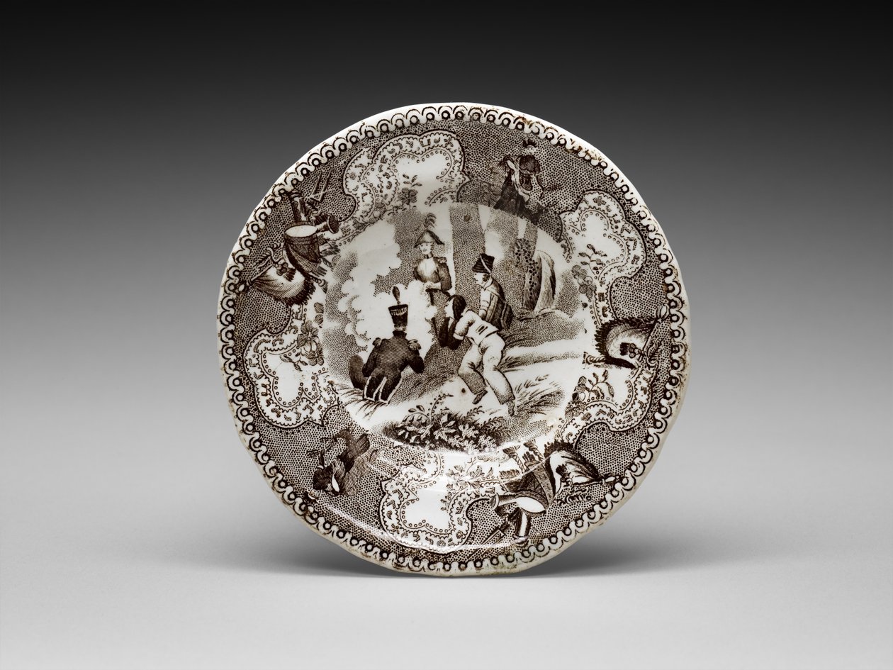Kopptallerken, ca. 1837-1856 (blyglasert keramikk med overføringstrykk) av James (attr.to) Beech