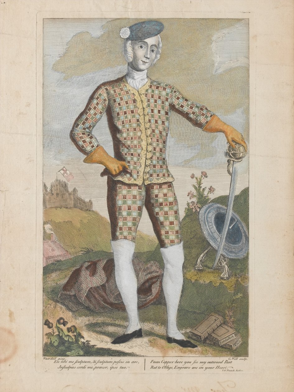 Prins Charles Edward Stuart (farget gravering) av James (c.1692 1767) (after) Wasdail