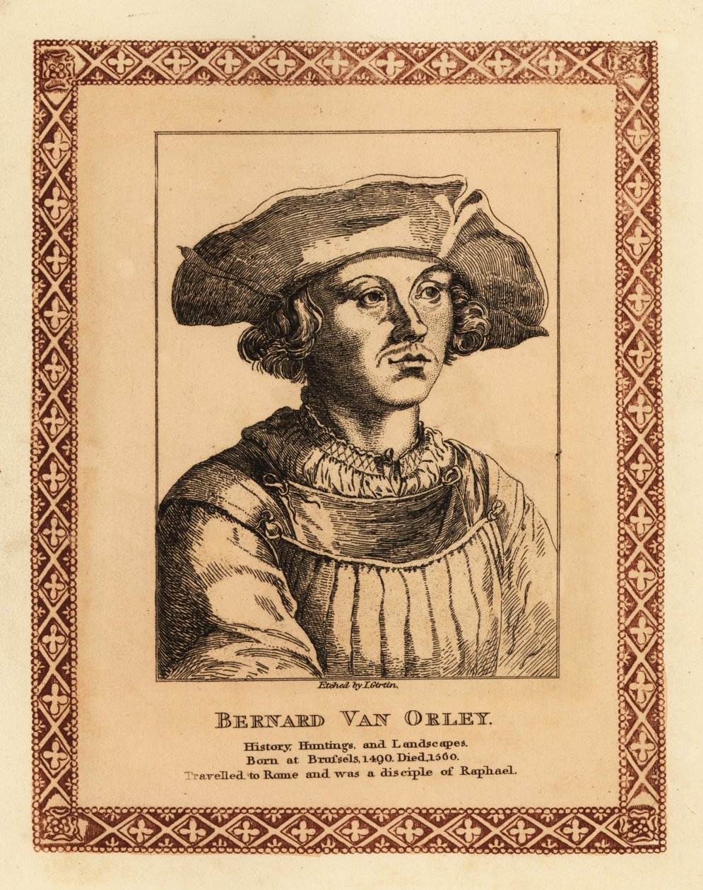 Bernard van Orley, flamsk renessansekunstner.1817 (radering) av James (c.1780 after 1820) Girtin