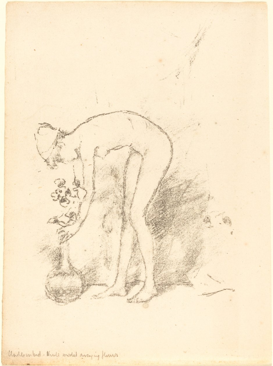En nakenmodell som arrangerer blomster, ca. 1892. av James Abbott McNeill Whistler