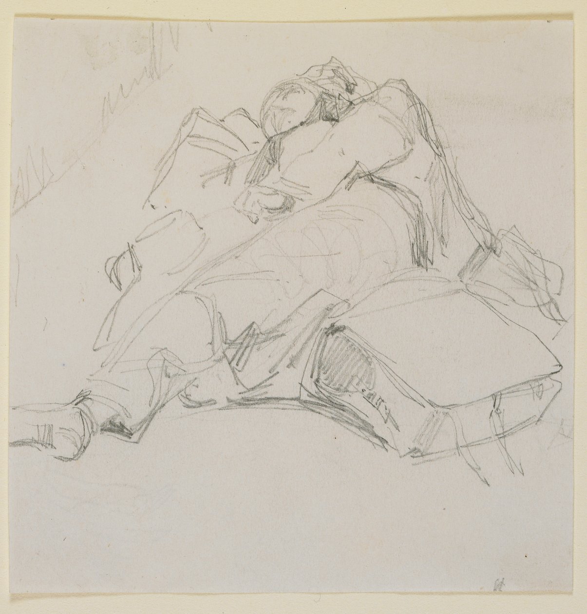 En mann som sov på en haug med bagasje, 1858. av James Abbott McNeill Whistler