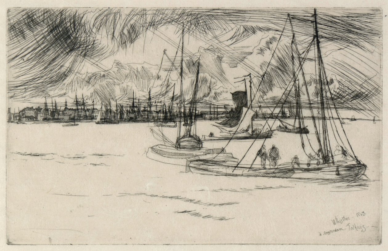 Amsterdam fra Tolhuis av James Abbott McNeill Whistler