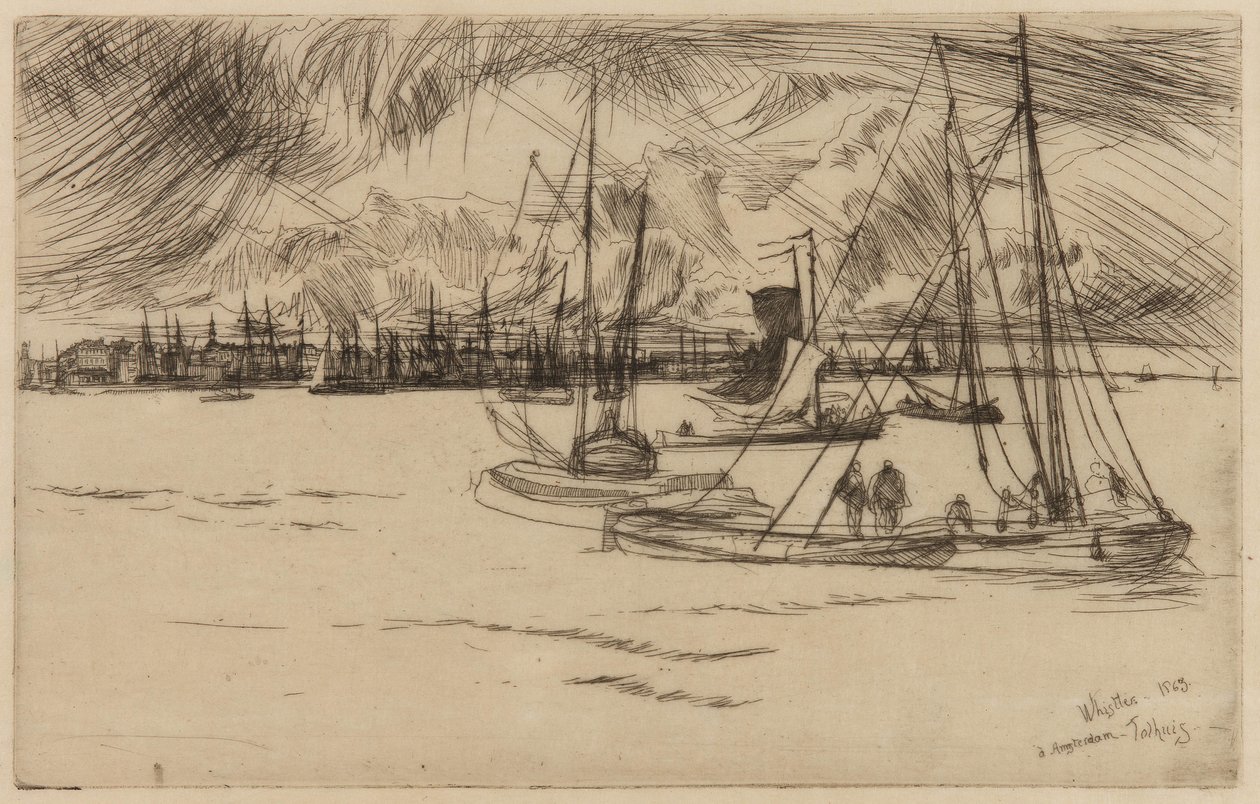 Amsterdam, fra Tolhuis, 1863. av James Abbott McNeill Whistler