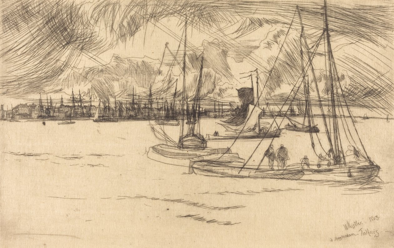 Amsterdam fra Tolhuis, 1863. av James Abbott McNeill Whistler