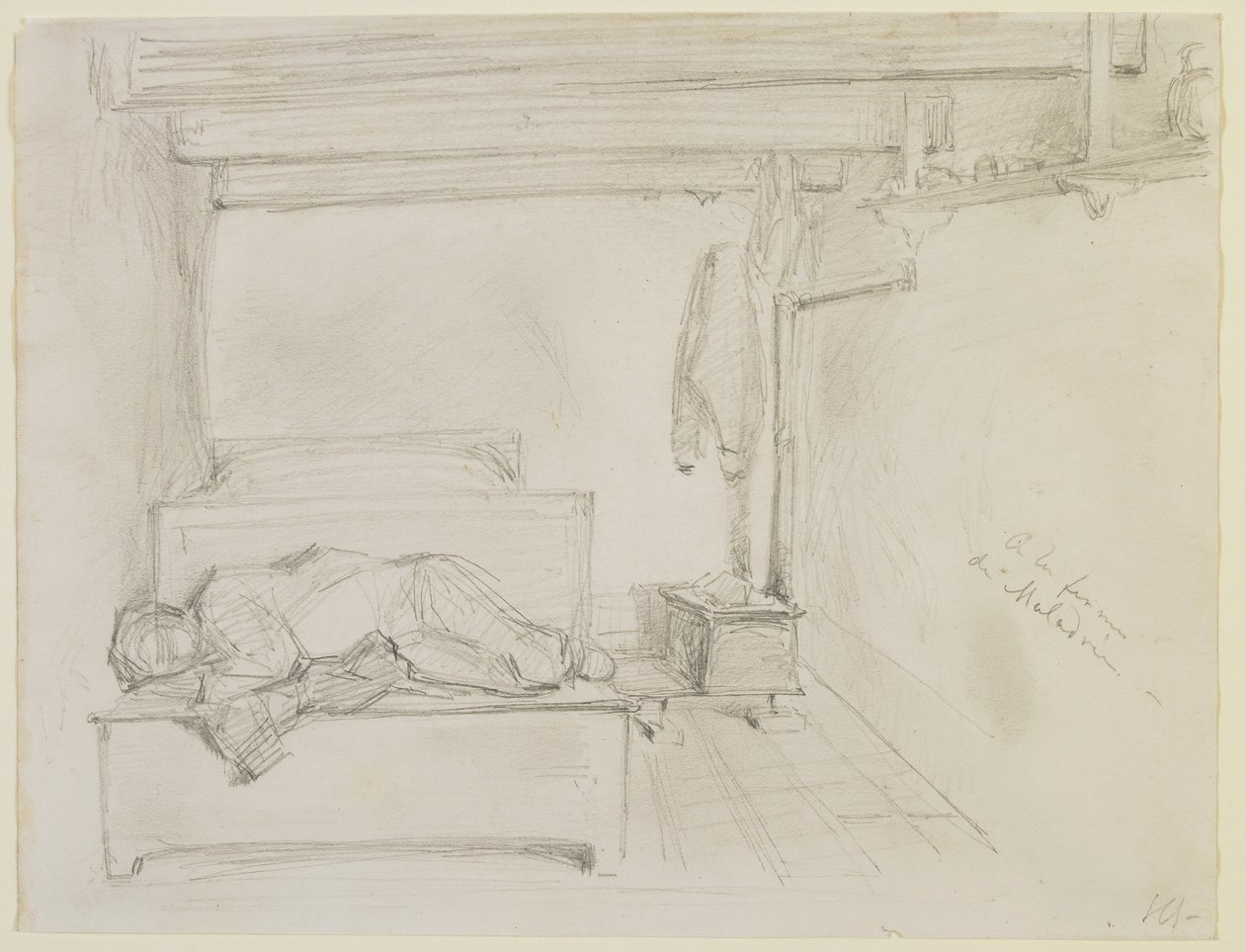 På Maladries gård, 1858 (blyant på off-white vevd papir av James Abbott McNeill Whistler