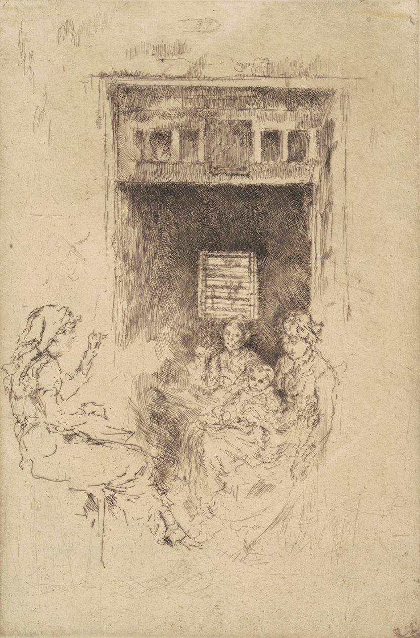 Bead-stringers, 1880 (svart etsning på lagt papir) av James Abbott McNeill Whistler