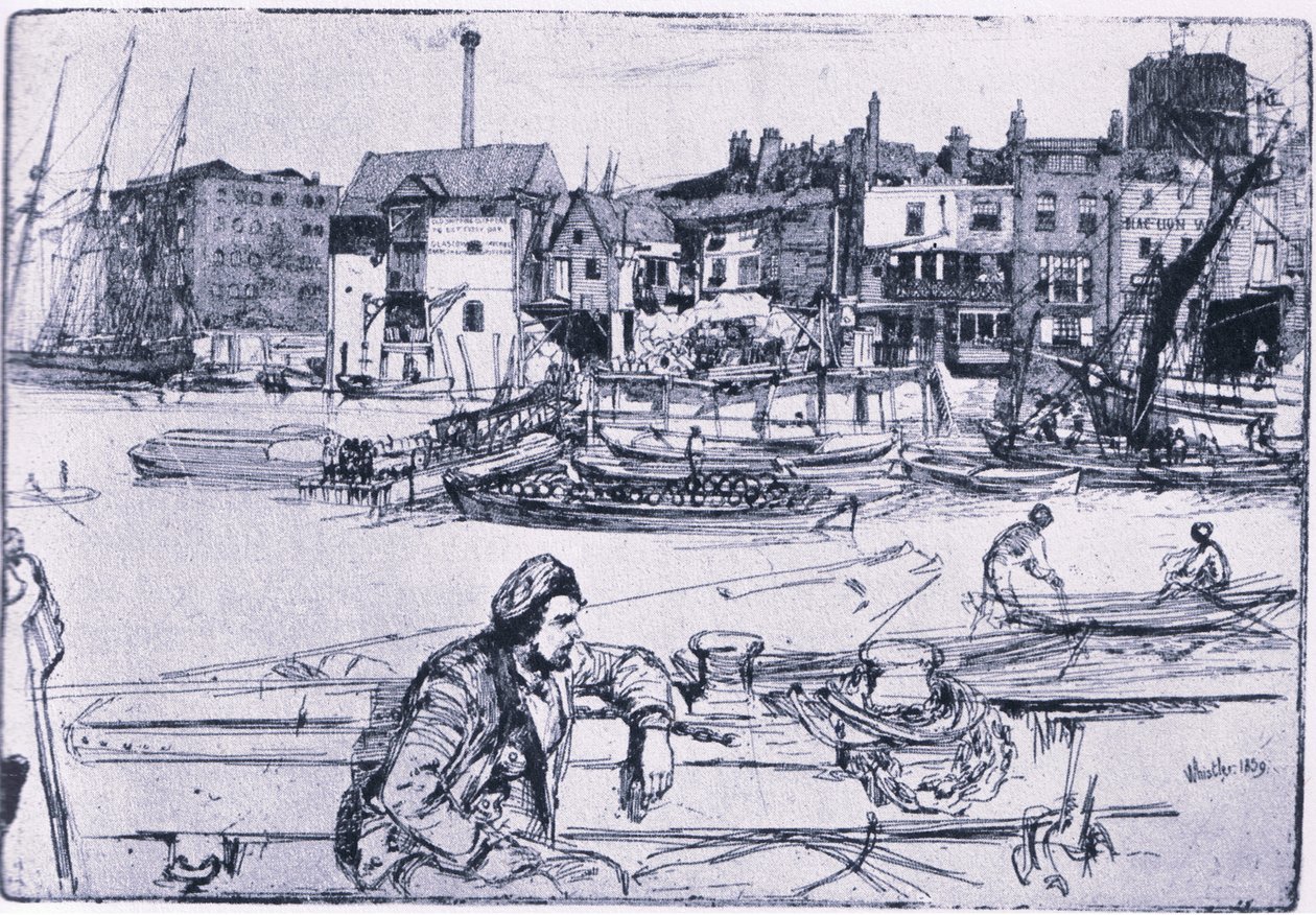 Black Lion Wharf (farge litho) av James Abbott McNeill Whistler