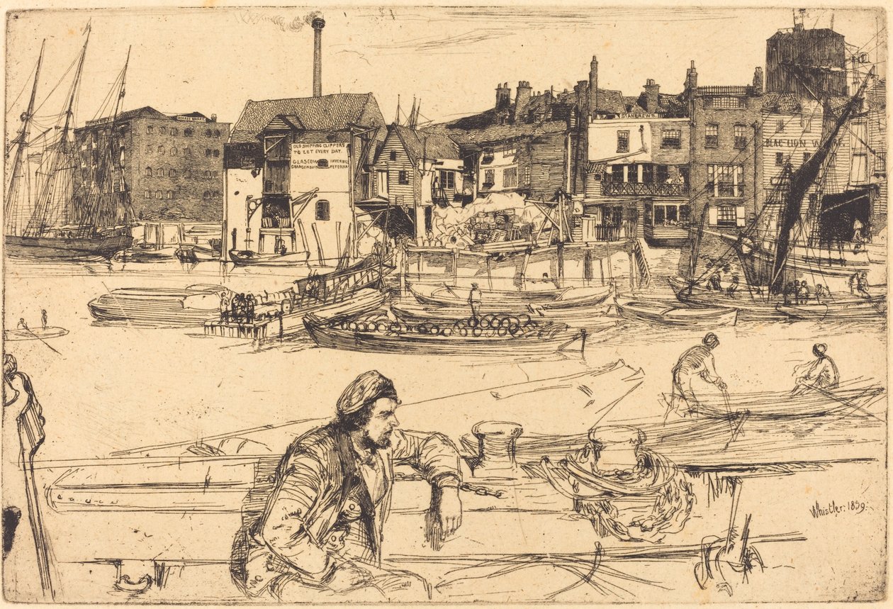 Black Lion Wharf, 1859. av James Abbott McNeill Whistler
