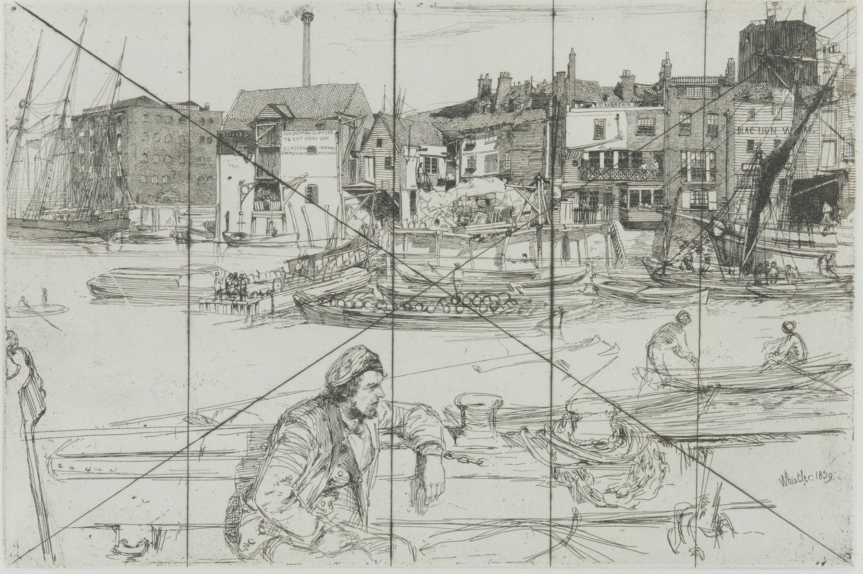 Black Lion Wharf, 1859. av James Abbott McNeill Whistler