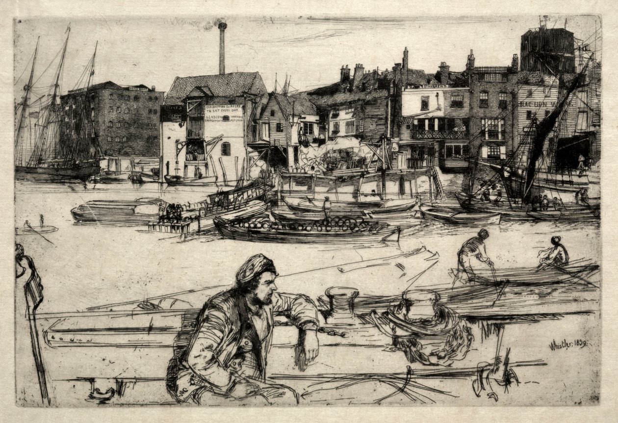 Black Lion Wharf, 1859. av James Abbott McNeill Whistler