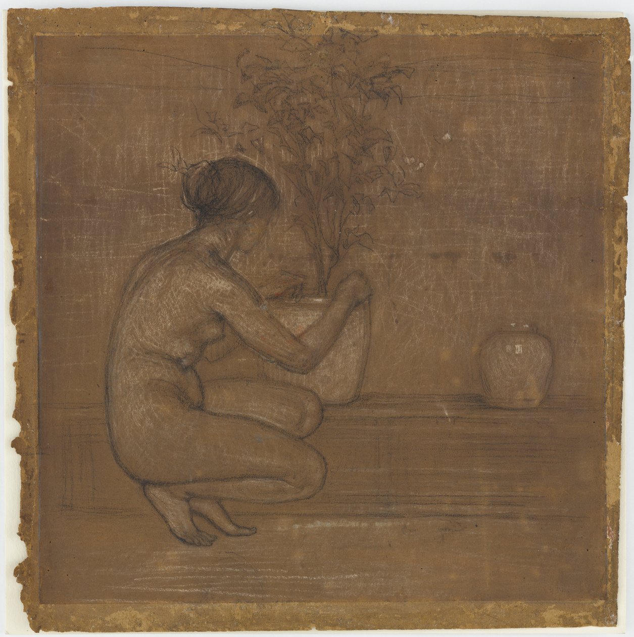Hukende figur. Studie for The White Symphony: Three Girls, 1869-1870. av James Abbott McNeill Whistler