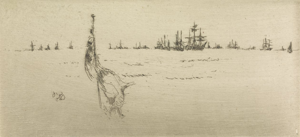 Dipping the Flag, fra et sett med tolv etsninger med tittelen The Naval Review, 1887 av James Abbott McNeill Whistler