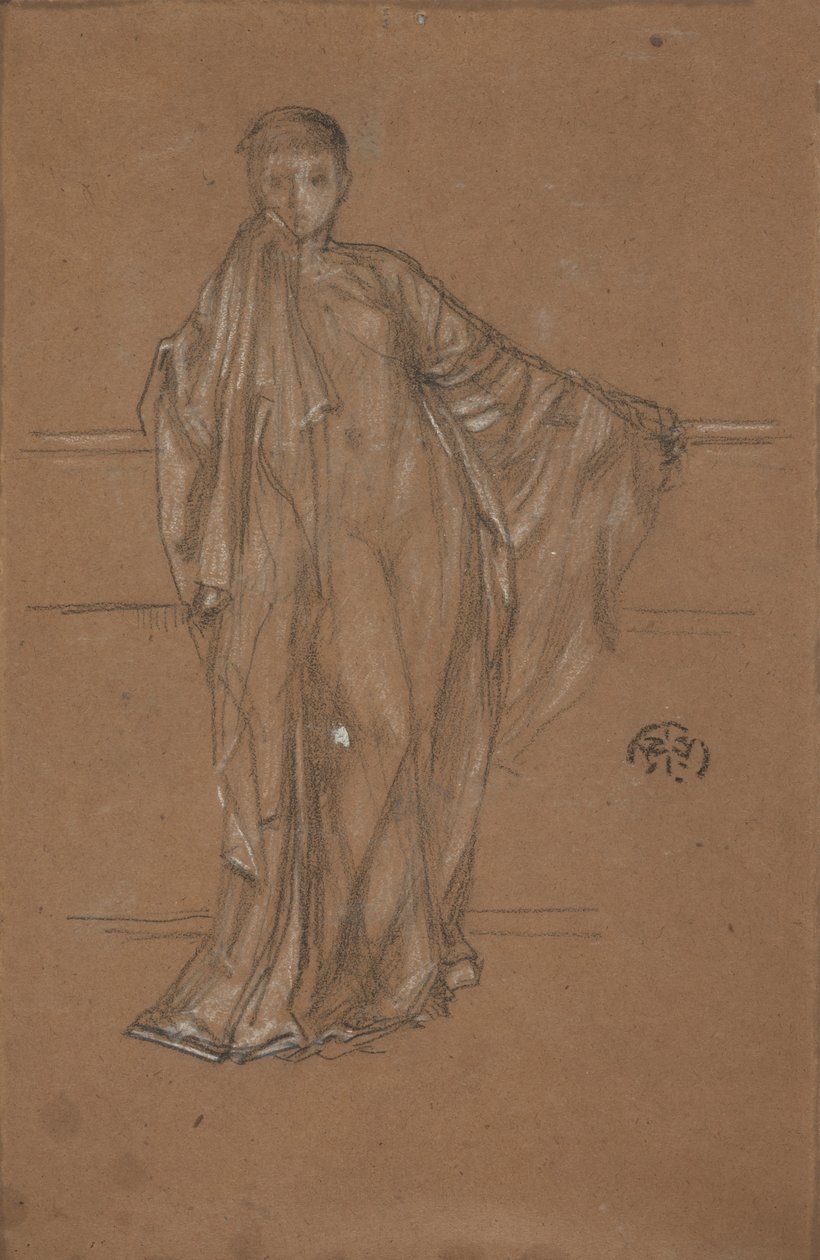 Drapert figur ved et rekkverk, 1868-1870. av James Abbott McNeill Whistler