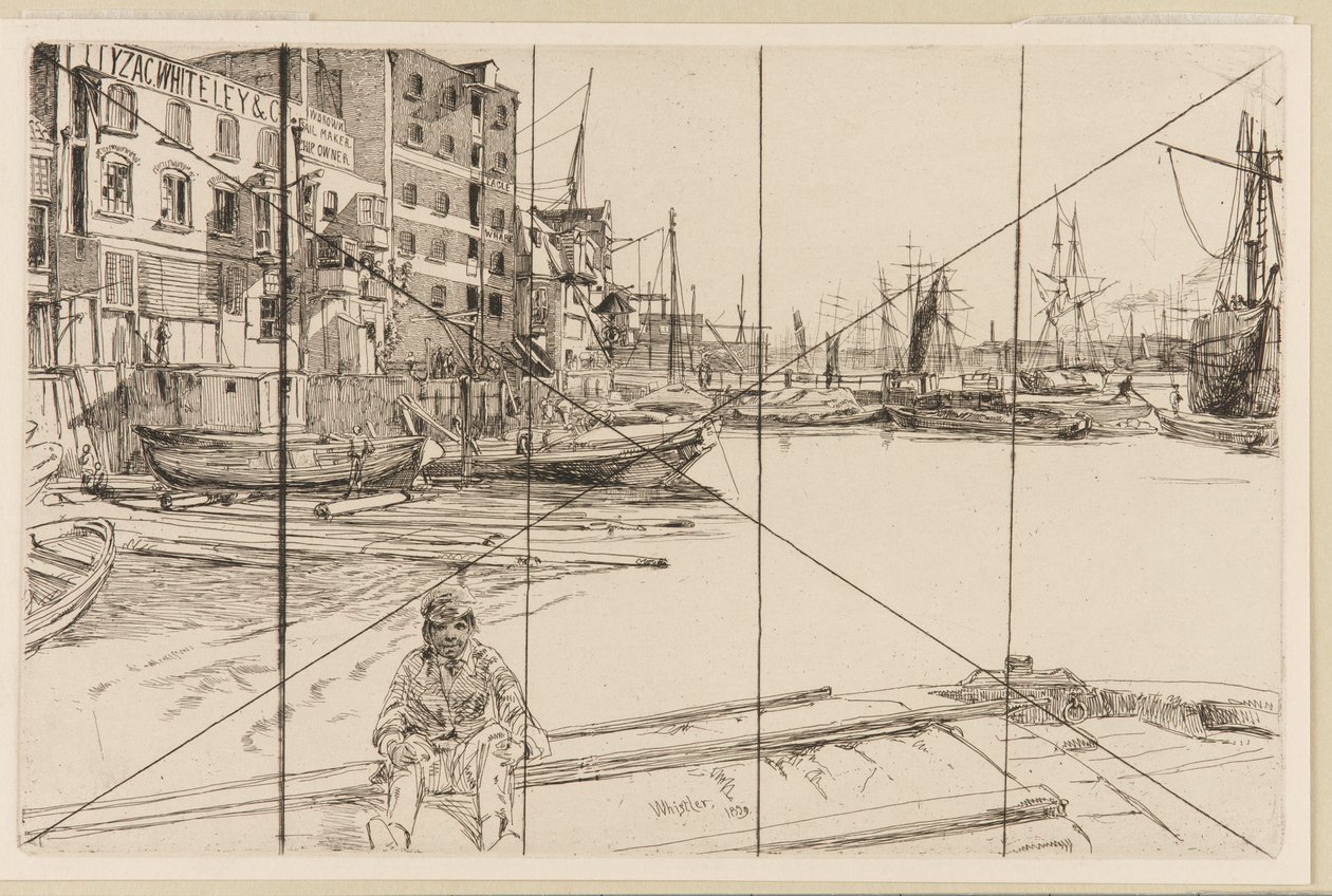 Eagle Wharf Tyzac Whiteley og Co., 1859. av James Abbott McNeill Whistler