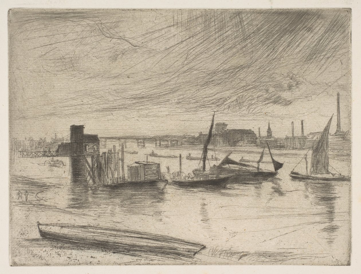Tidlig morgen, Battersea Battersea Dawn Cadogan Pier, 1861. av James Abbott McNeill Whistler