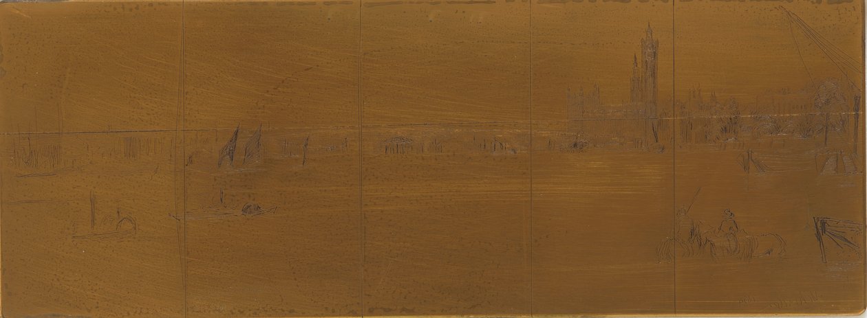 Etseplate: Old Westminster Bridge, 1859. av James Abbott McNeill Whistler