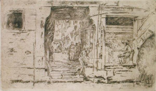 Fiskebutikk, Venezia (etsing) av James Abbott McNeill Whistler