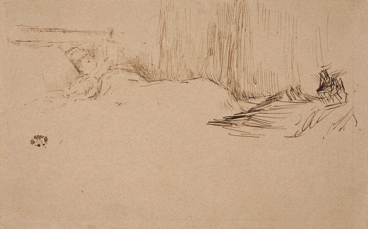 Jente som leser i sengen, ca. 1882 av James Abbott McNeill Whistler