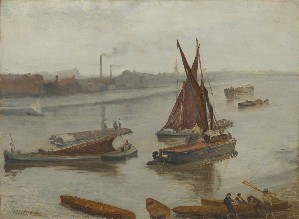 Grå og sølv: Old Battersea Reach, 1863. av James Abbott McNeill Whistler
