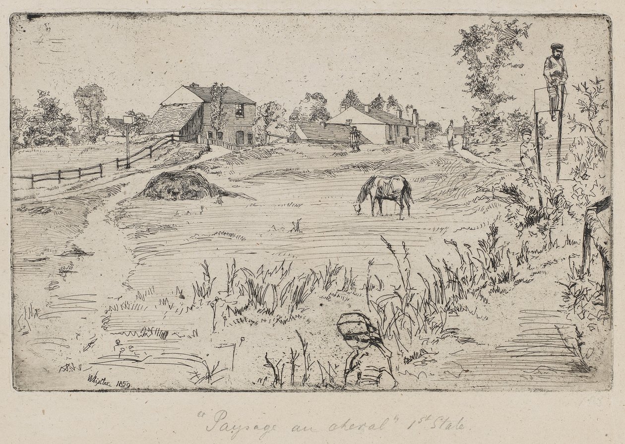 Landskap med hesten (Engen) 1859 (radering på papir) av James Abbott McNeill Whistler