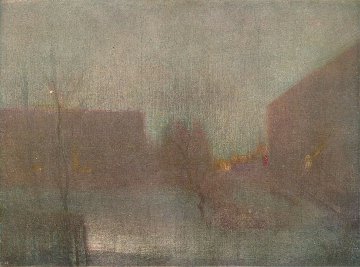 Nocturne Trafalgar Square Chelsea Snow, 1876 1903-1904. av James Abbott McNeill Whistler