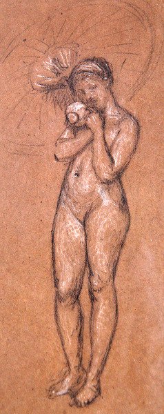 Naken med en parasoll, ca. 1868 (hvit og svart fargestift på papir) av James Abbott McNeill Whistler