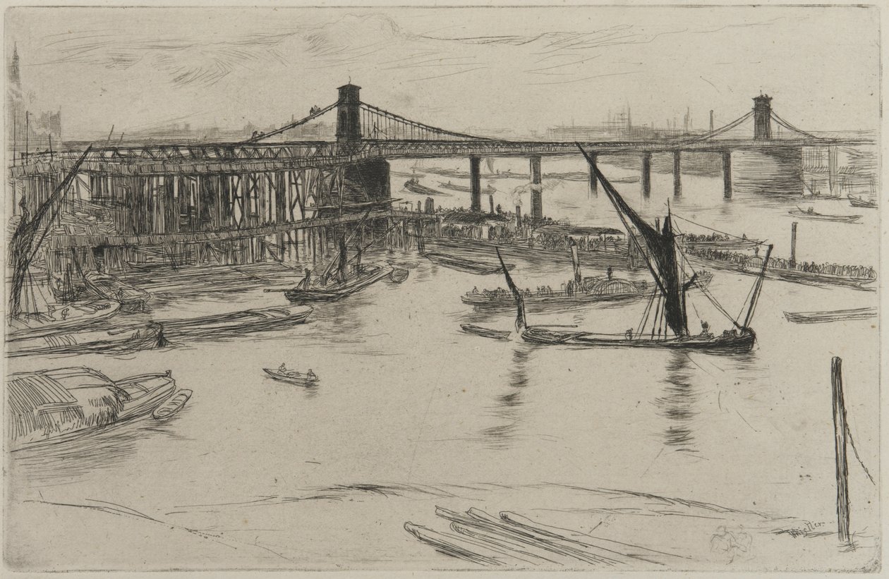 Old Hungerford Bridge, 1861 (radering på papir) av James Abbott McNeill Whistler