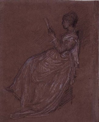 Sittende Lady Reading, studie for fru Layland (pastellkritt på papir) av James Abbott McNeill Whistler