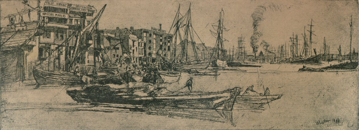 Thames Warehouses, 1859, 1904 av James Abbott McNeill Whistler